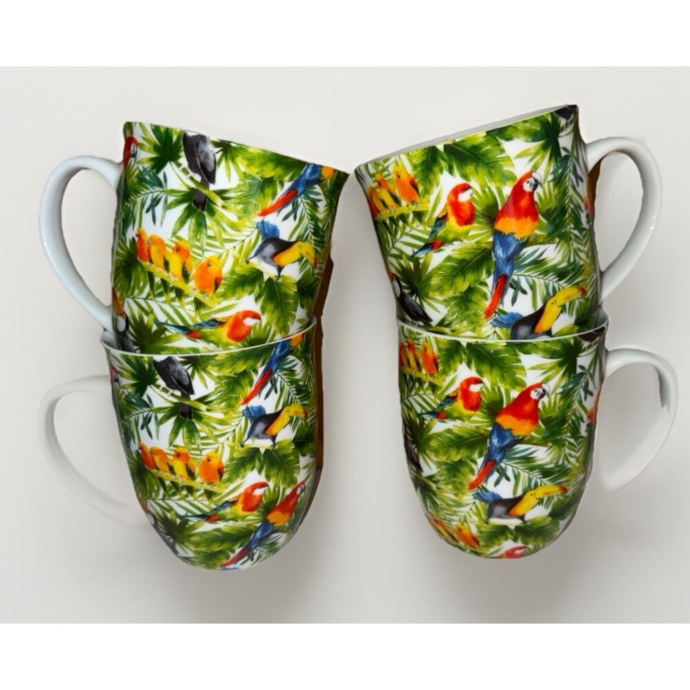 Tropical Creative Tops Tropical Toucan Birds Coffee Tea Mugs Set Of 4 England